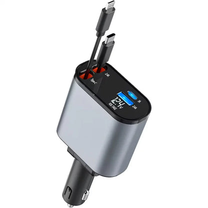 Încărcător Auto Multifuncțional 4 în 1 – 120W, USB-C & Lightning Retractabil Fast Charge